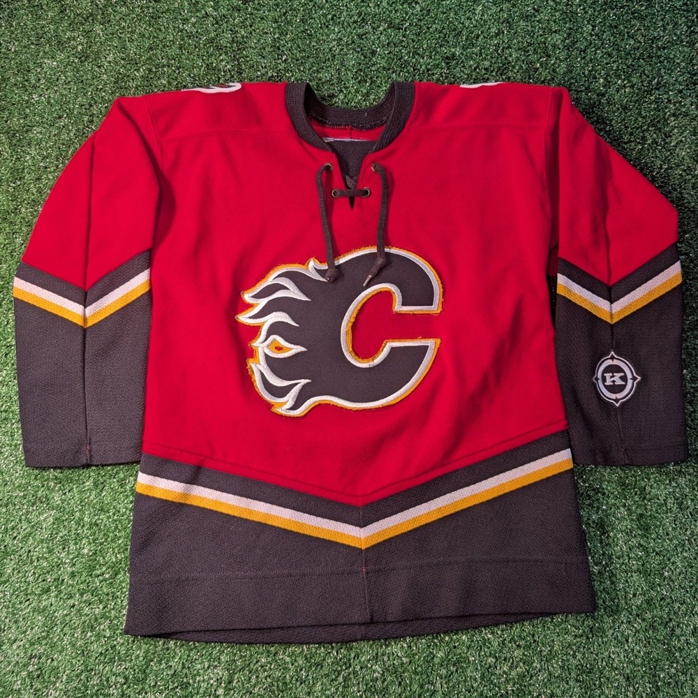 Koho Calgary Flames NHL Hockey Jersey Youth S/M Red Black Vintage Made in Canada